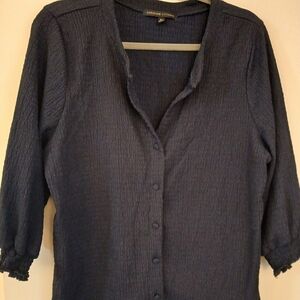 Adrienne Vittadini Midnight Blue Textured Blouse